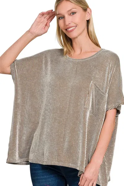 Truedames Corded Rib Oversized Short Sleeve Top In Brown