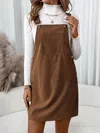 Truedames Corduroy Overall Mini Dress With Adjustable Straps In Brown