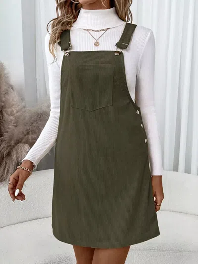 Truedames Corduroy Overall Mini Dress With Adjustable Straps In Green