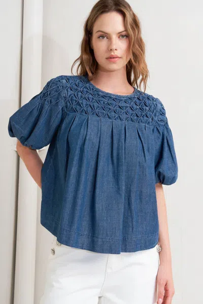 Truedames Cottage Spell Chambray Top In Blue