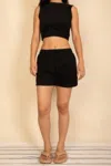 Truedames Cotton French Terry Crop Top & Shorts Set In Black