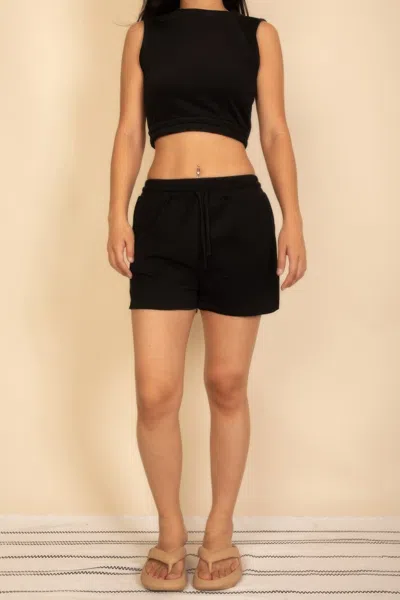 Truedames Cotton French Terry Crop Top & Shorts Set In Black