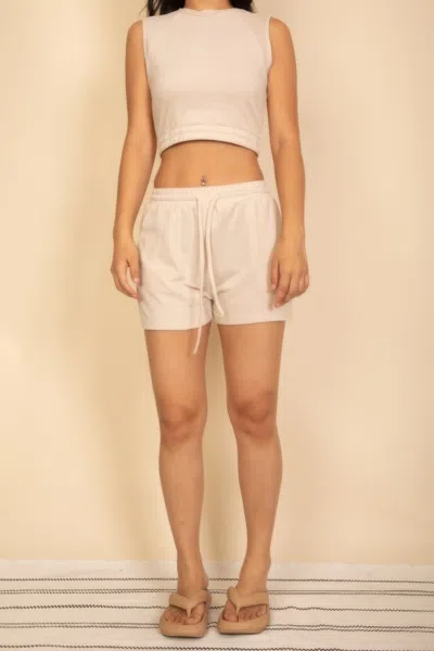 Truedames Cotton French Terry Crop Top & Shorts Set In Neutral