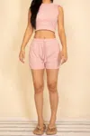 Truedames Fitted Crop Tee & Adjustable Drawstring Shorts Set In Pink