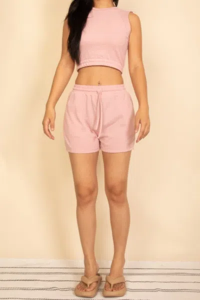 TRUEDAMES COTTON FRENCH TERRY CROP TOP & SHORTS SET