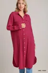 Truedames Cotton Gauze Button Down Shirt Dress In Pink