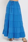 Truedames Cotton Gauze Tiered Maxi Skirt In Blue