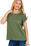 Truedames Cotton Modal Slub Rolled Sleeve T-shirt In Green