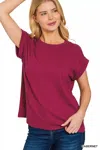 Truedames Cotton Modal Slub Rolled Sleeve T-shirt In Red