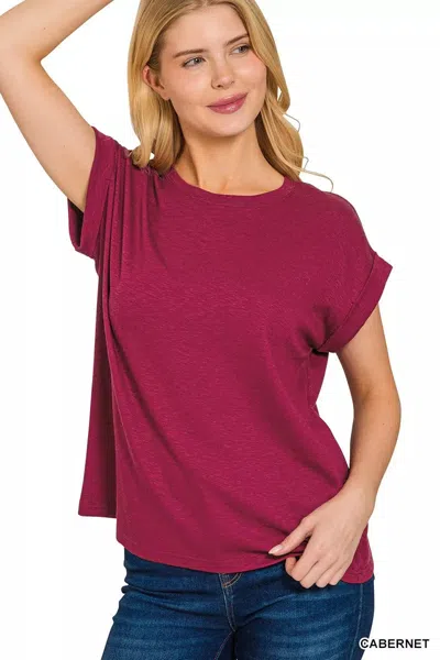 Truedames Cotton Modal Slub Rolled Sleeve T-shirt In Red