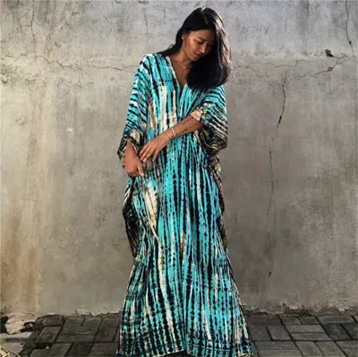 Truedames Cotton Ombre Beach Robe Loose Striped Bikini Cover-up Dress, Vacation Maxi Kimono In Blue