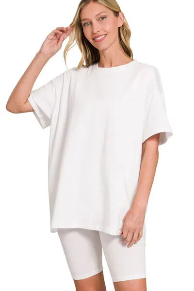 Truedames Cotton Round Neck Top & Biker Shorts In White