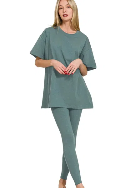 Truedames Cotton Round Neck Top & Legging Set In Multi