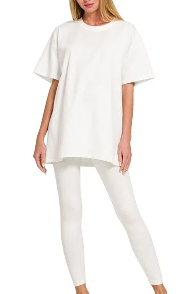 Truedames Cotton Round Neck Top & Legging Set In White