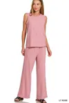 Truedames Cotton Slub Tank And Pants Set In Pink