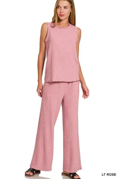 Truedames Cotton Slub Tank And Pants Set In Pink
