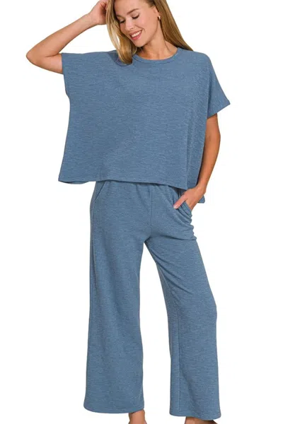 Truedames Cotton Slub Top & Pants Set In Blue