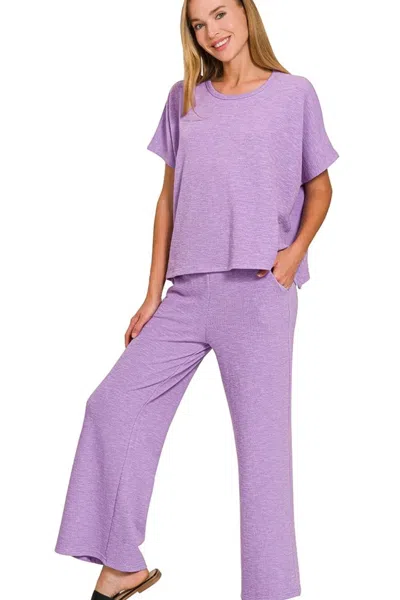 Truedames Cotton Slub Top & Pants Set In Purple