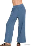 Truedames Cotton Slub Wide Leg Pants In Blue