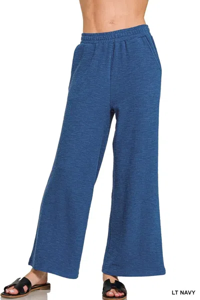 Truedames Cotton Slub Wide Leg Pants In Blue