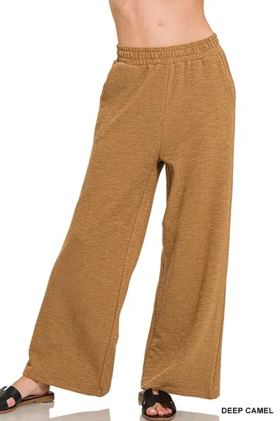 Truedames Cotton Slub Wide Leg Pants In Brown