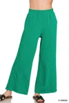 Truedames Cotton Slub Wide Leg Pants In Green