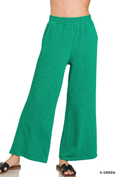 Truedames Cotton Slub Wide Leg Pants In Green