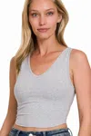 Truedames Cotton V-neck Cropped Cami Top In Gray