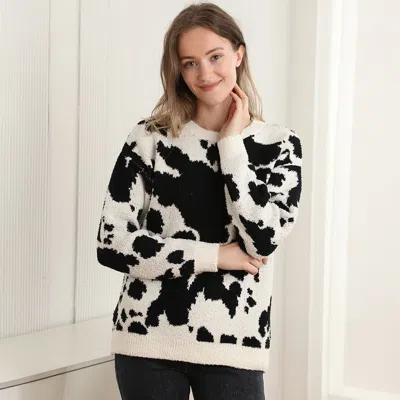 Truedames Cow Pattern Crew Neck Sweater In Multi