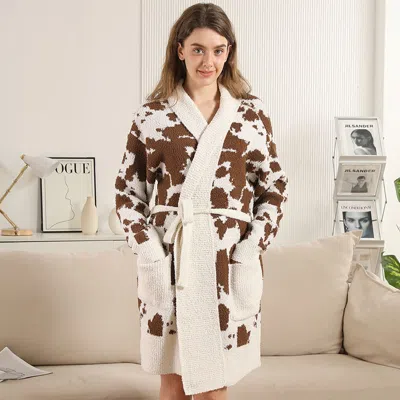 Truedames Cow Robe With Pockets And Belt In Brown