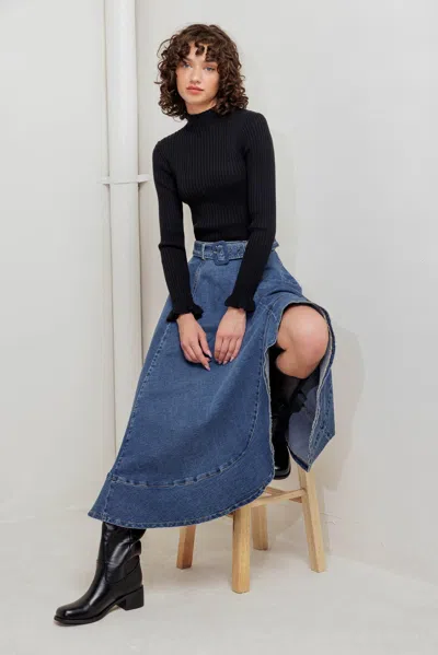 Truedames Cowboy Curve Denim Midi Skirt In Blue