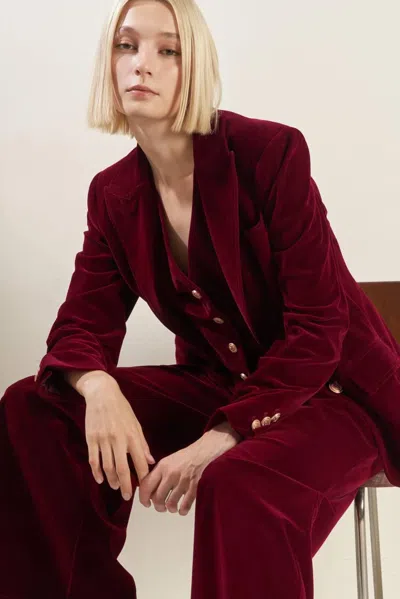 Truedames Coy Charm Velvet Blazer In Burgundy