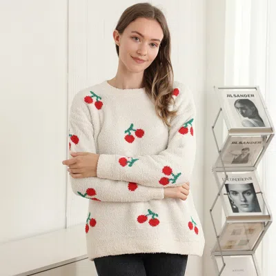 Truedames Cozy Cherry Pattern Crewneck Sweater In Multi