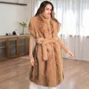 Truedames Cozy Faux Fur Long Belted Vest In Brown