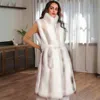 Truedames Cozy Faux Fur Long Belted Vest In Multi