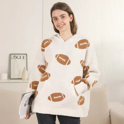 Truedames Cozy Football Hooded Sweater With Pocket In White