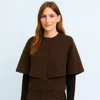 Truedames Cozy Knit Button Front Cape Poncho In Brown