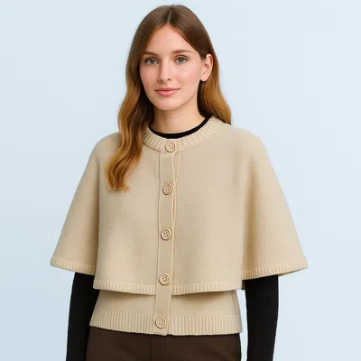 Truedames Cozy Knit Button Front Cape Poncho In Neutral