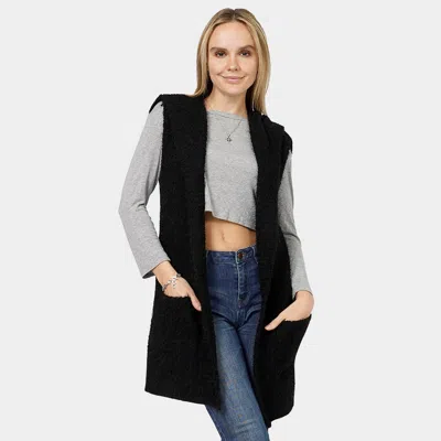 Truedames Cozy Knit Hooded Vest In Black