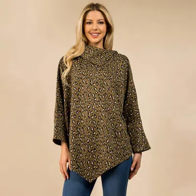 Truedames Cozy Leopard Pattern Printed Poncho In Green