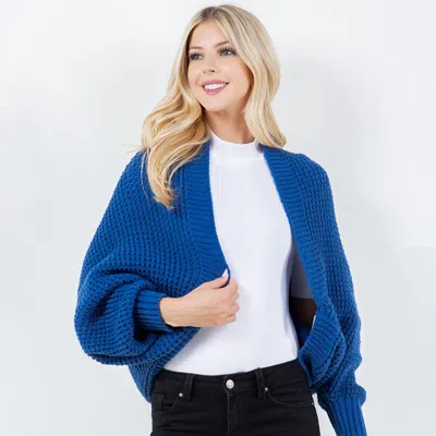 Truedames Cozy Open Front Knit Shrug In Blue