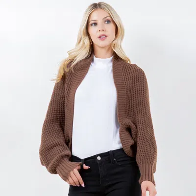 Truedames Cozy Open Front Knit Shrug In Brown