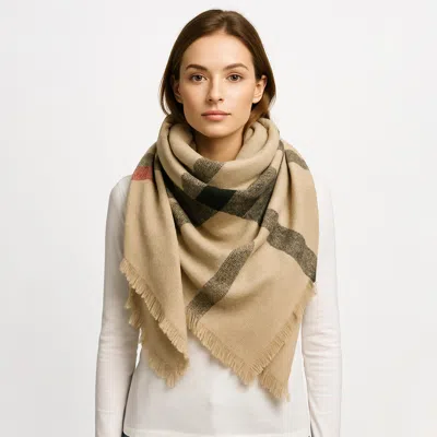 Truedames Cozy Plaid Winter Blanket Scarf In Neutral