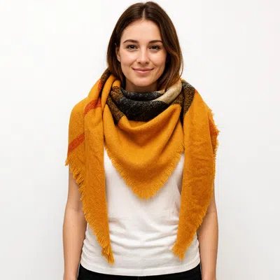 Truedames Cozy Plaid Winter Blanket Scarf In Orange