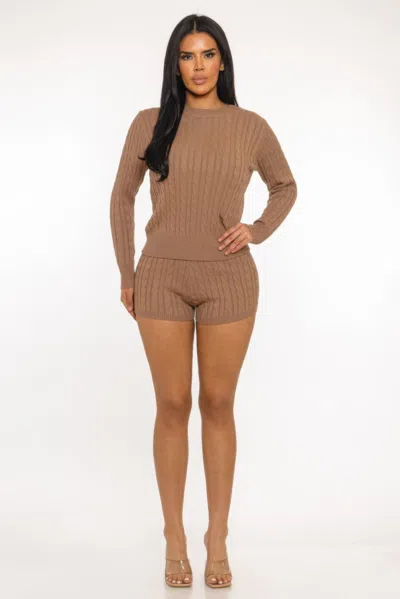 Truedames Cozy Reign Cable-knit Lounge Set In Brown