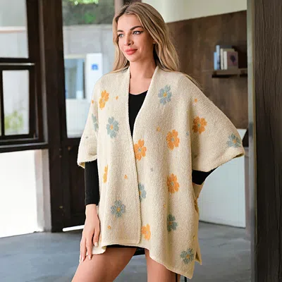 Truedames Cozy Relaxed Fit Open Front Floral Pattern Poncho In Multi