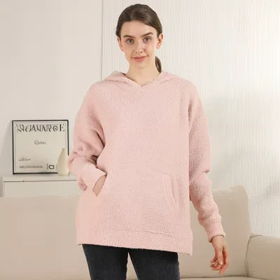 Truedames Cozy Solid Color Hooded Sweater With Pocket In Pink