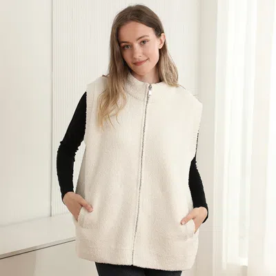 Truedames Cozy Solid Oversized Zipper Front Pocket Sweater Vest In Neutral