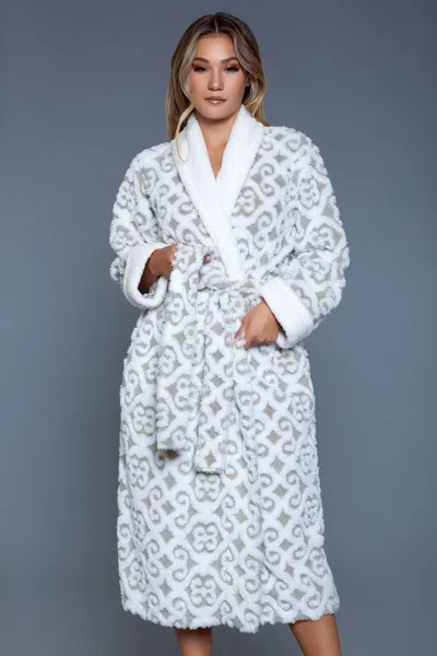 Truedames Cozy Star Print Long Sleeve Robe In Grey