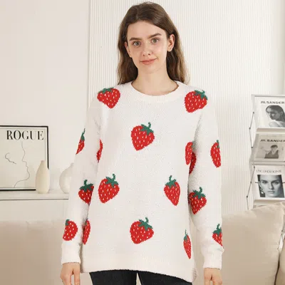 Truedames Cozy Strawberry Pattern Crewneck Sweater In Red